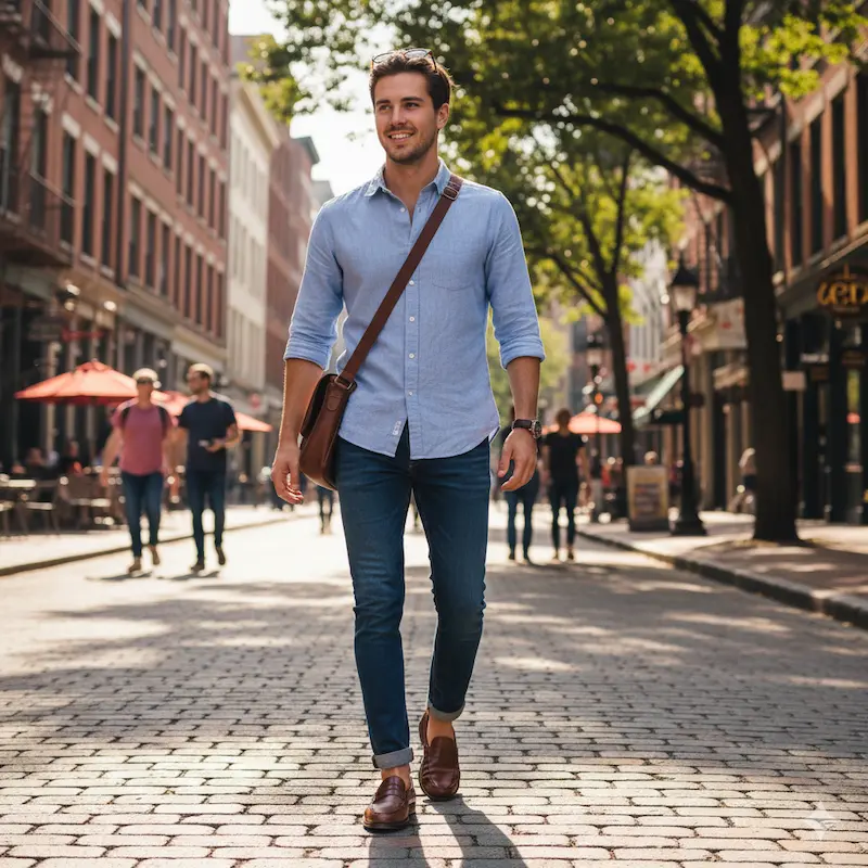 استایل با کفش چرم مردانه قهوه ای