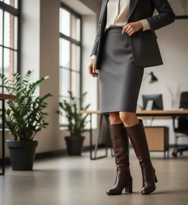 استایل رسمی با بوت چرم زنانه