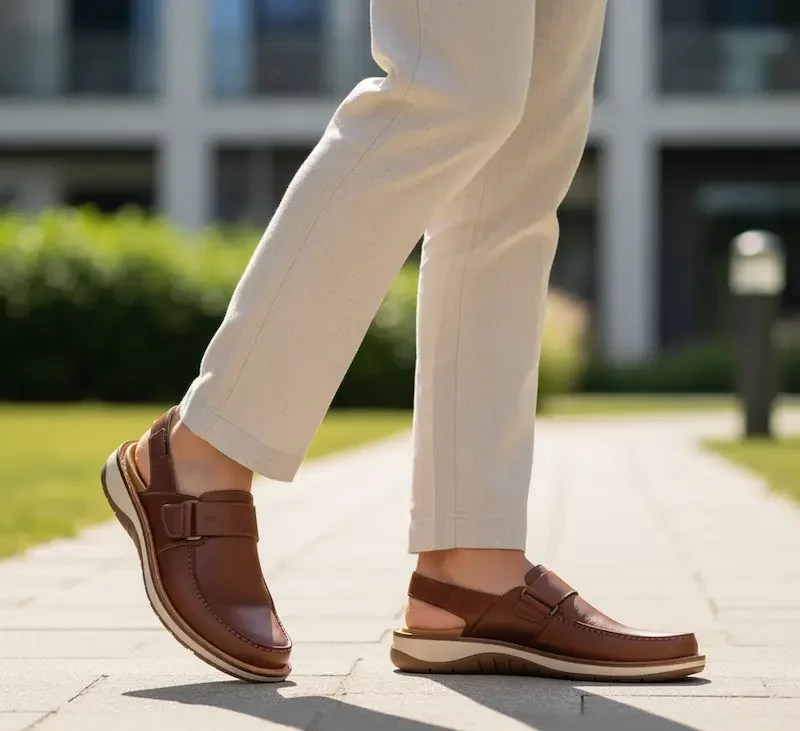 صندل چرم مردانه قهوه ای