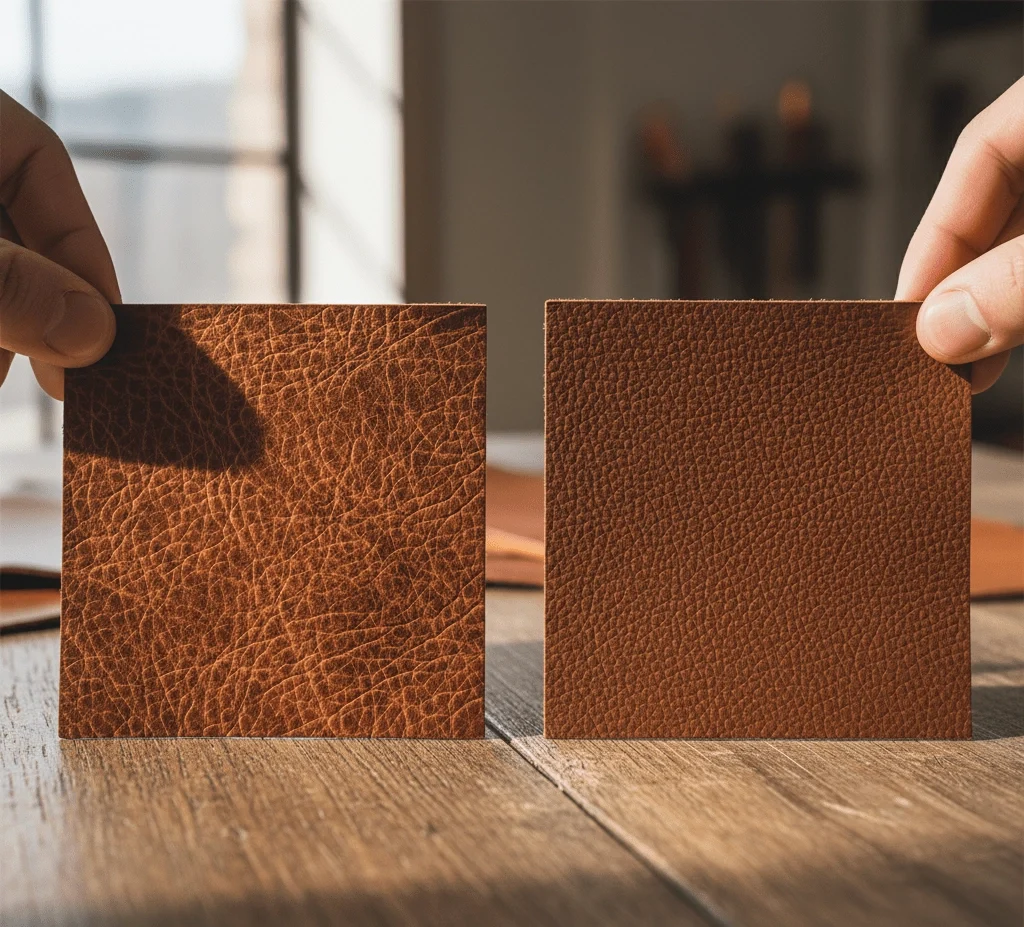 عکس مقایسه چرم طبیعی و مصنوعی تشخیص چرم طبیعی از مصنوعی