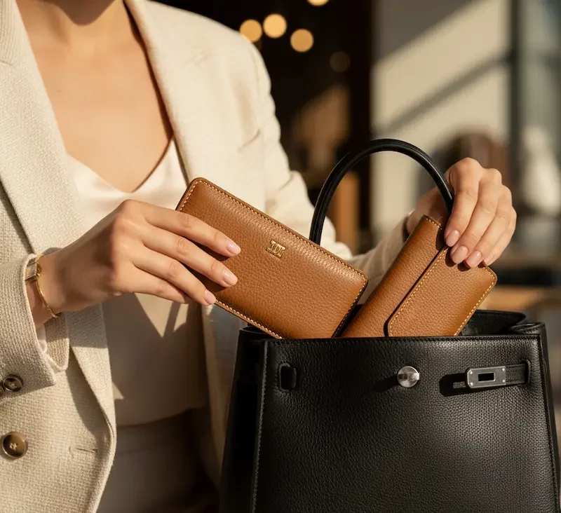 اکسسوری چرم زنانه قهوه ای عسلی