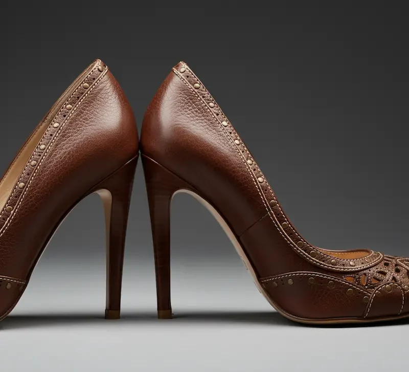 کفش چرم پاشنه بلند قهوه ای رنگ