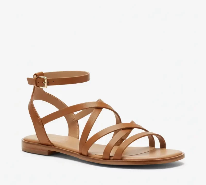 صندل چرم زنانه قهوه ای رنگ