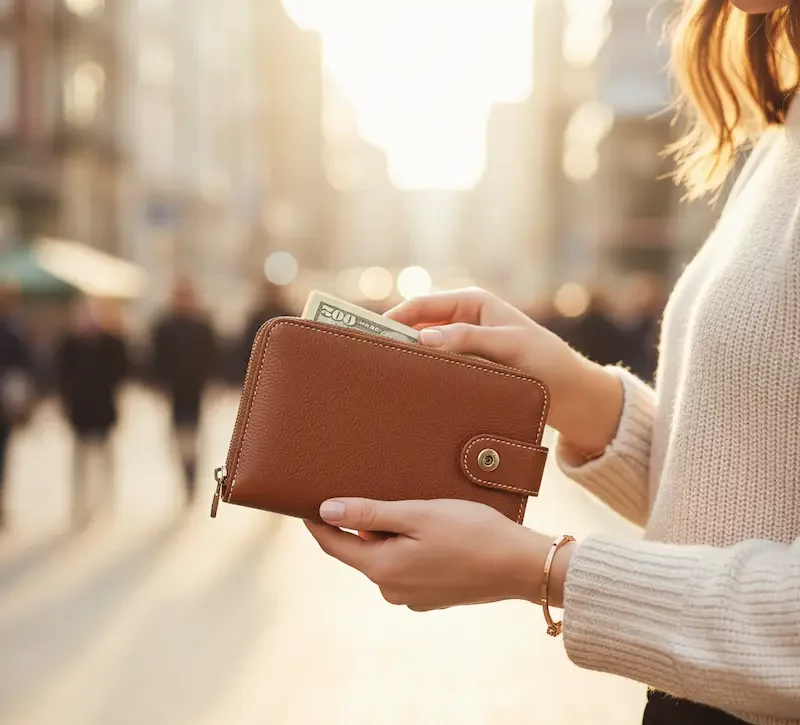 کیف پول چرم زنانه قهوه ای