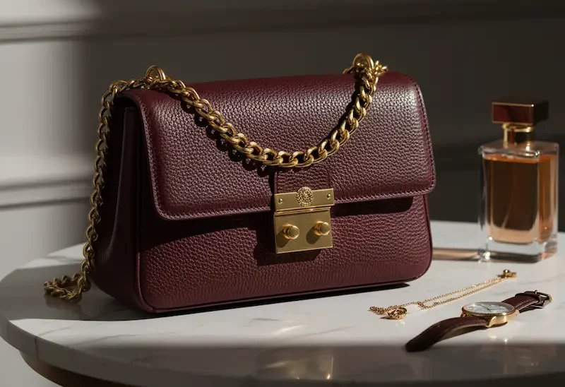 کیف چرمی دستی زنانه زرشکی