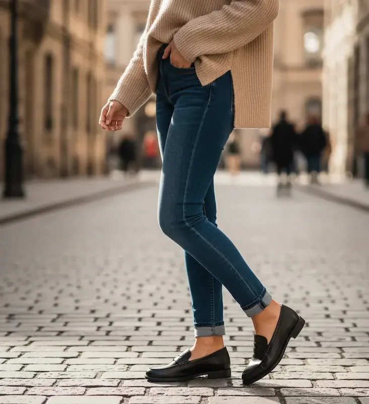 زن با کالج چرم مشکی