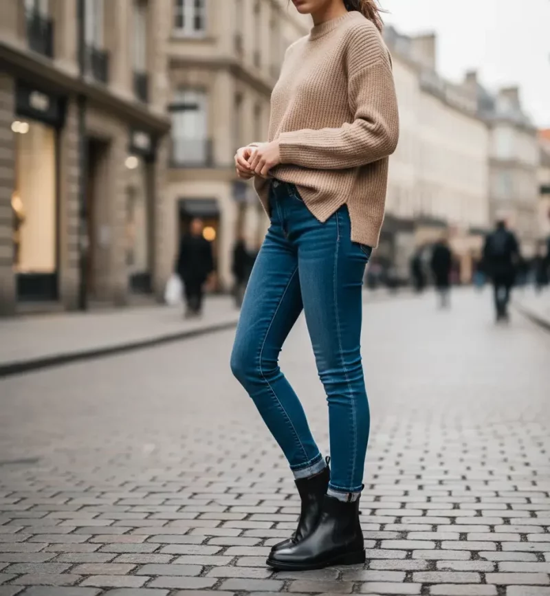 استایل با نیم بوت چرم زنانه مشکی