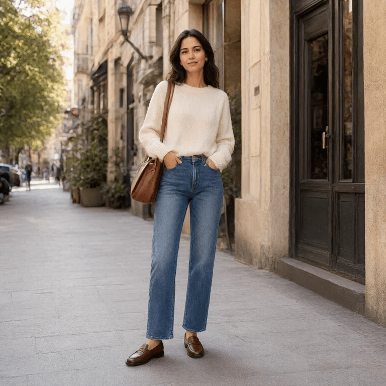 کیف و کفش چرم قهوه ای با جین آبی